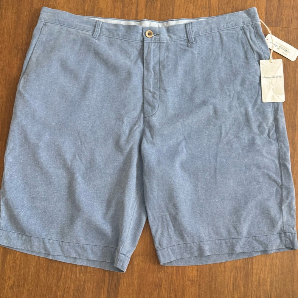 Tommy Bahama Silk Shorts 42 Chino Flat Front Havana Herringbone Golf Blue
